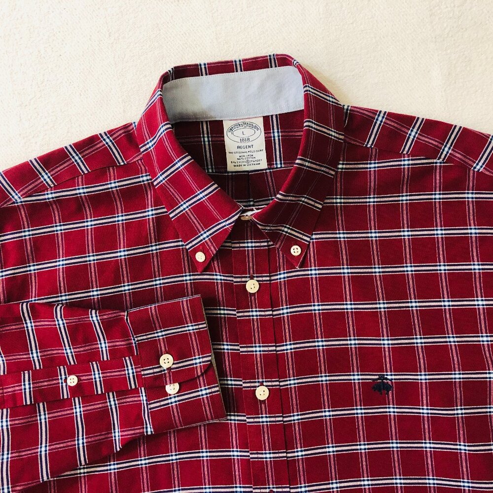 Brooks Brothers Regent Fit Men's Size Large Oxford Plaid Button Up Shirt